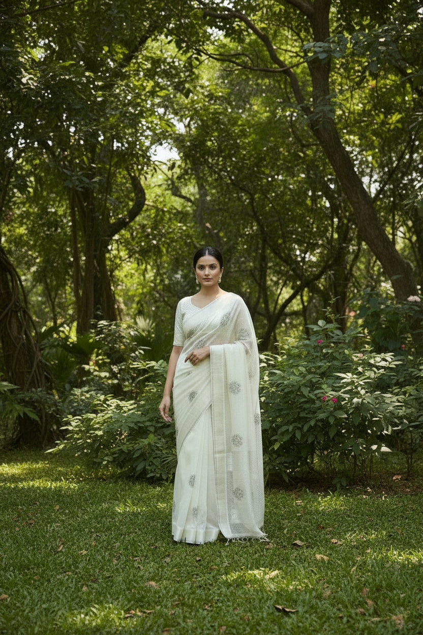 Premium Organza with Printed Kalamkari Blouse