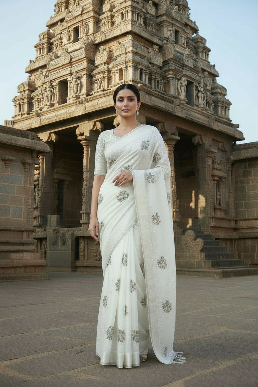 Premium Organza with Printed Kalamkari Blouse