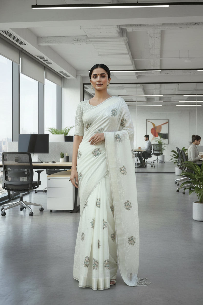 Premium Organza with Printed Kalamkari Blouse