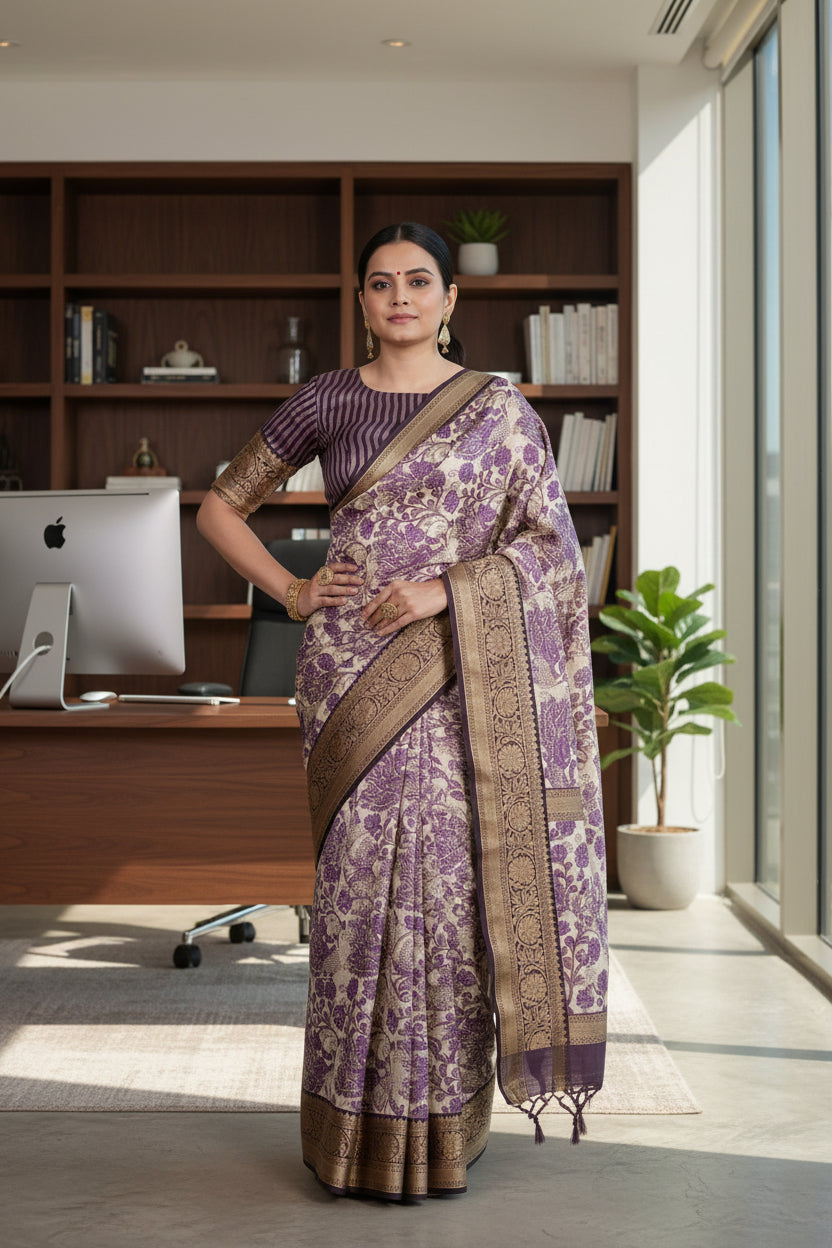 Purple Tussar Saree