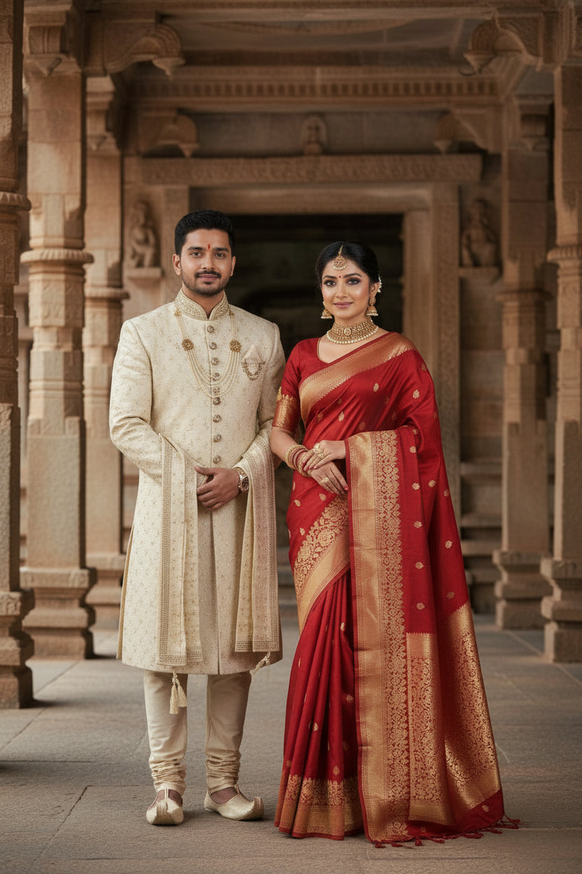 Red Brocade Crepe Silk Saree