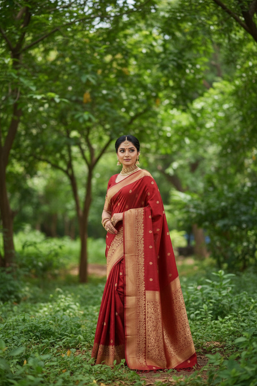 Red Brocade Crepe Silk Saree