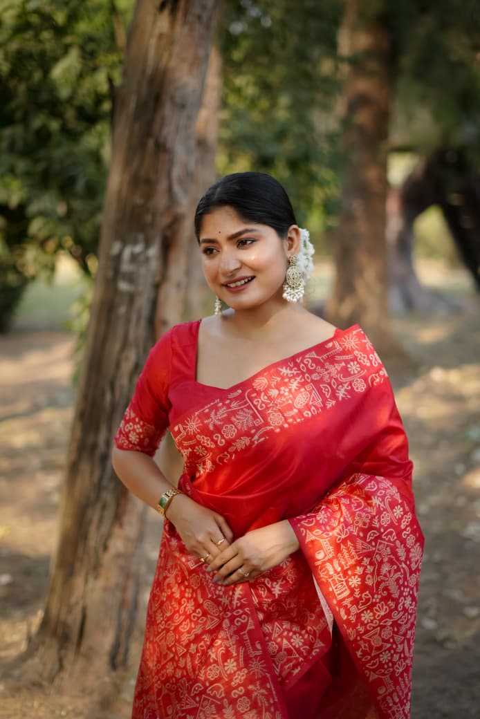 Red raw Silk Saree