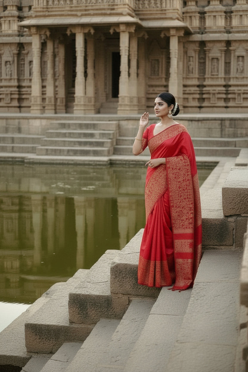 Red raw Silk Saree