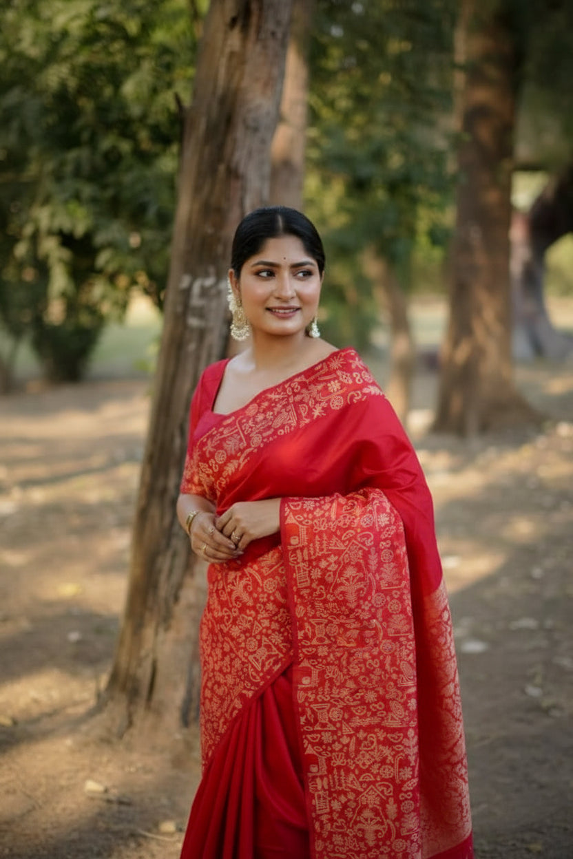 Red raw Silk Saree