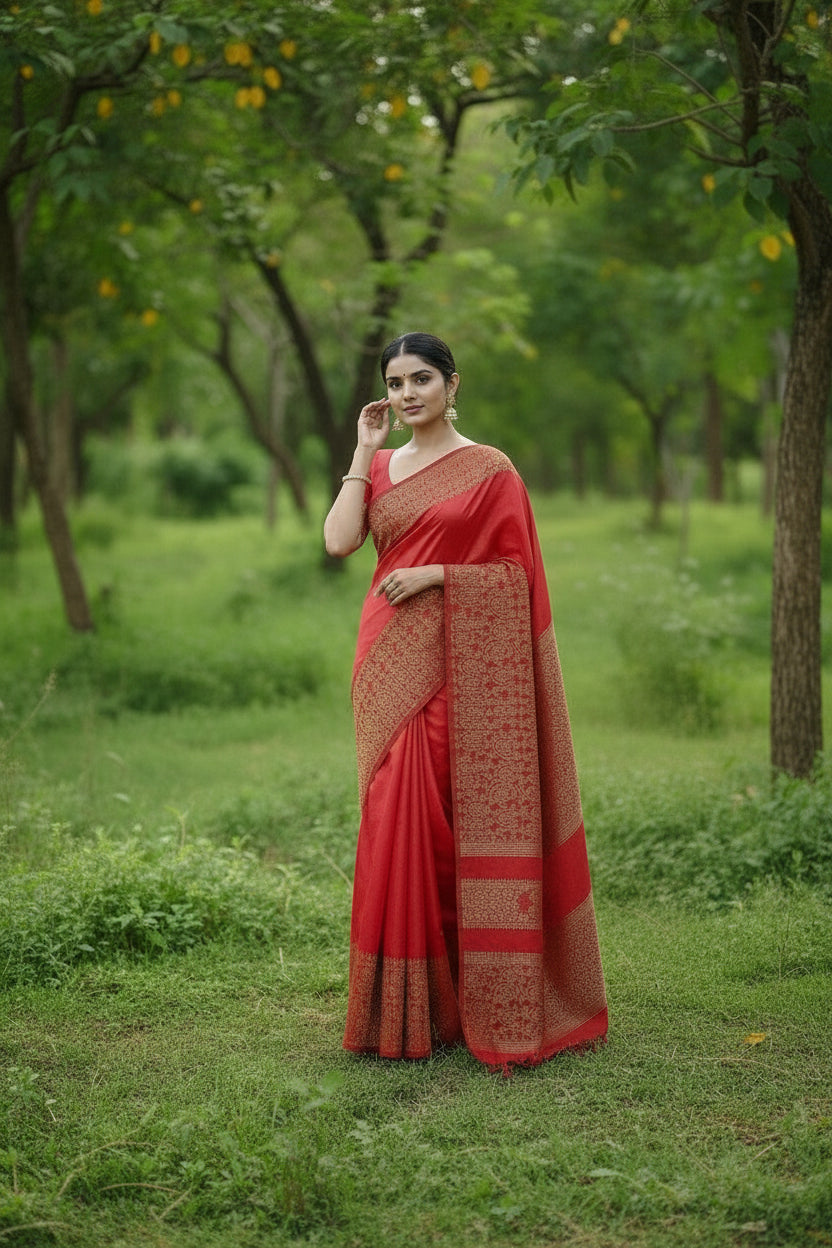 Red raw Silk Saree