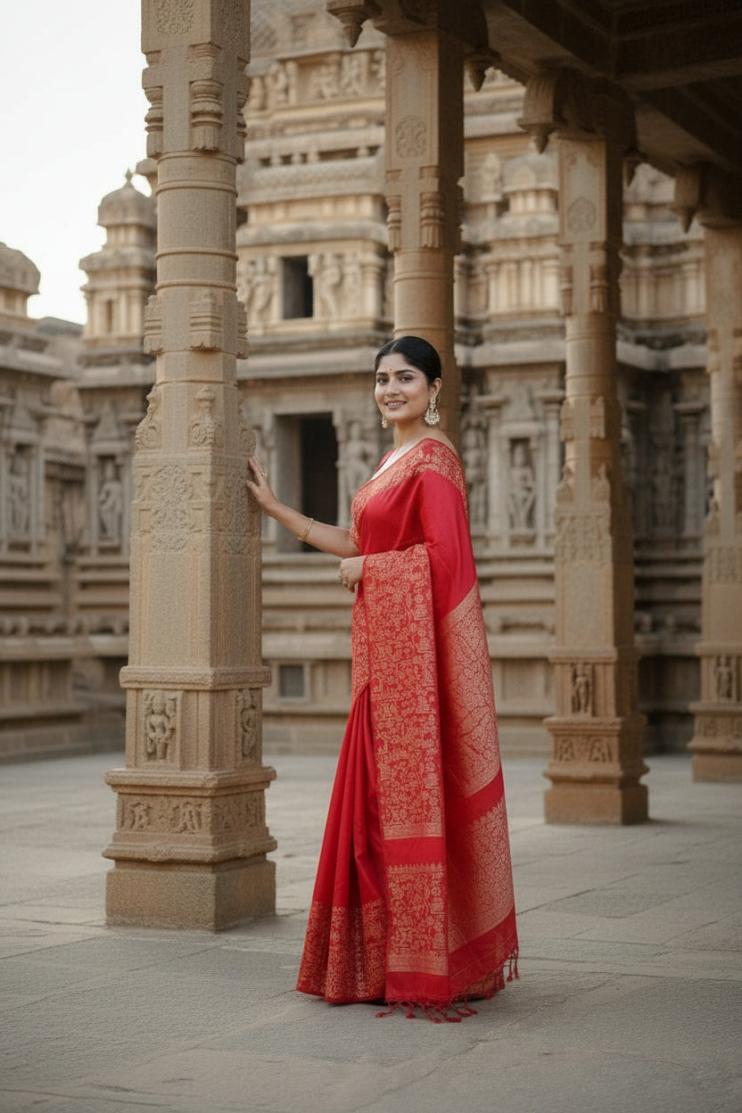 Red raw Silk Saree