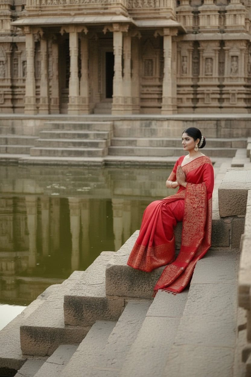 Red raw Silk Saree