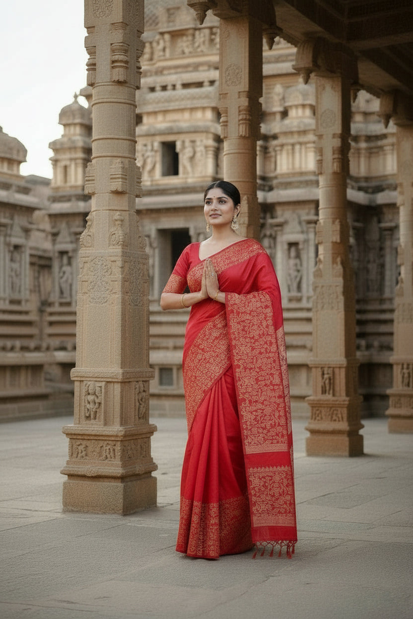 Red raw Silk Saree