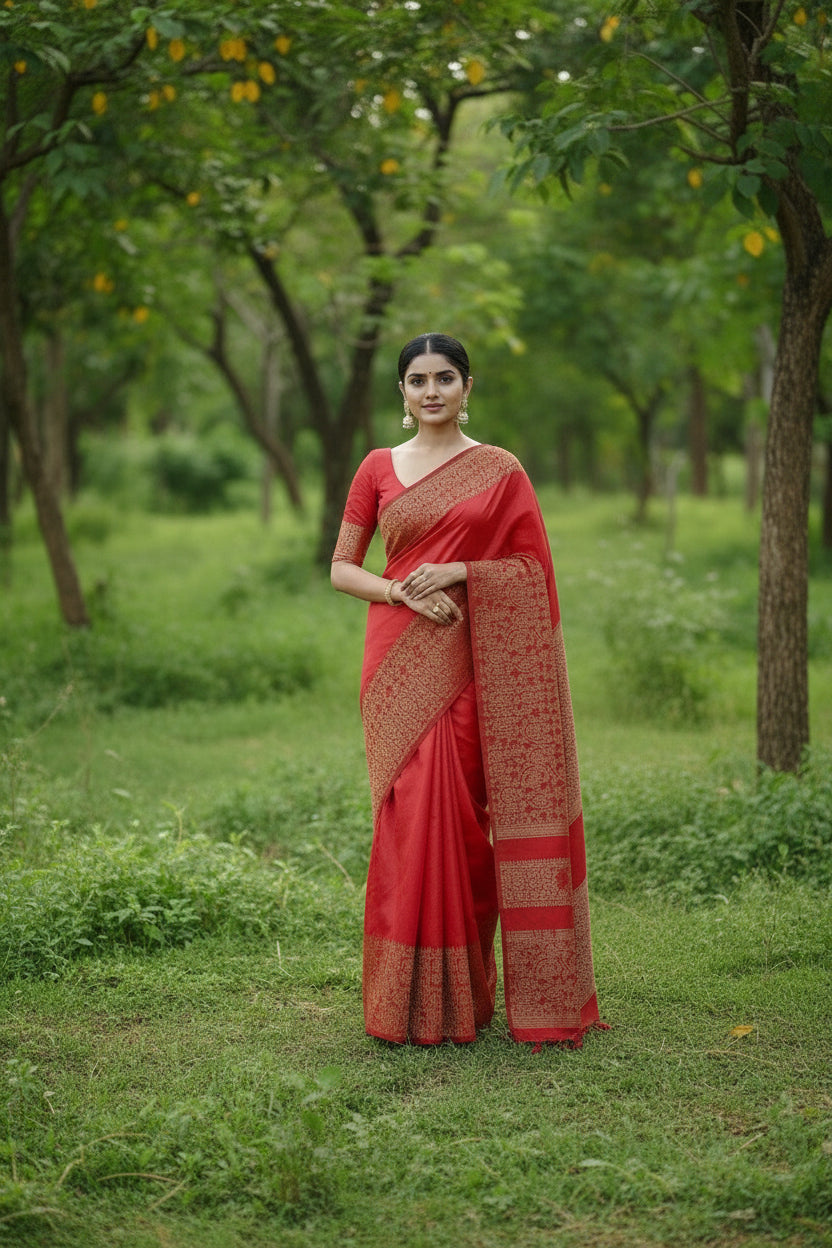 Red raw Silk Saree