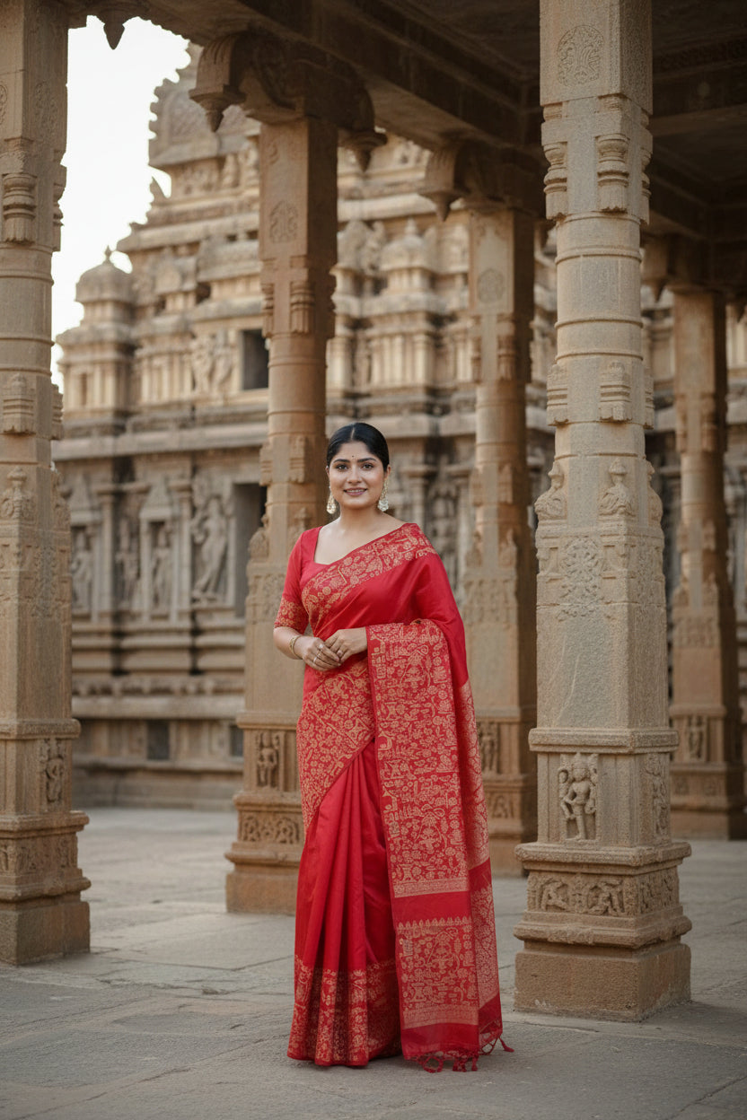 Red raw Silk Saree