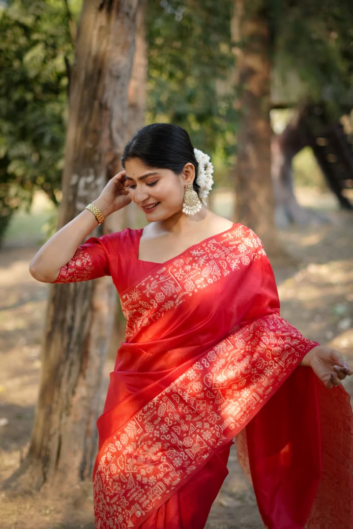 Red raw Silk Saree