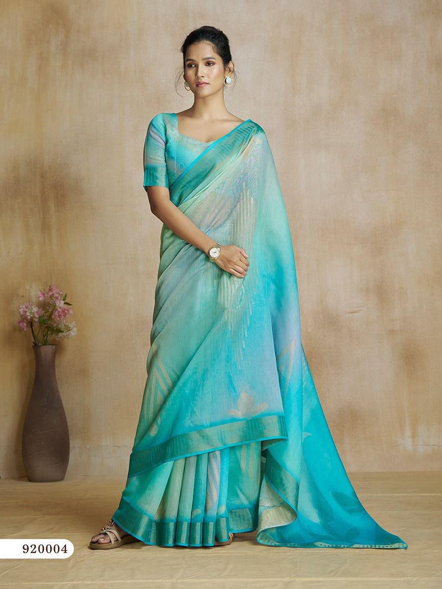Sea Blue Organza Saree