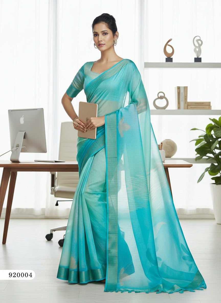 Sea Blue Organza Saree