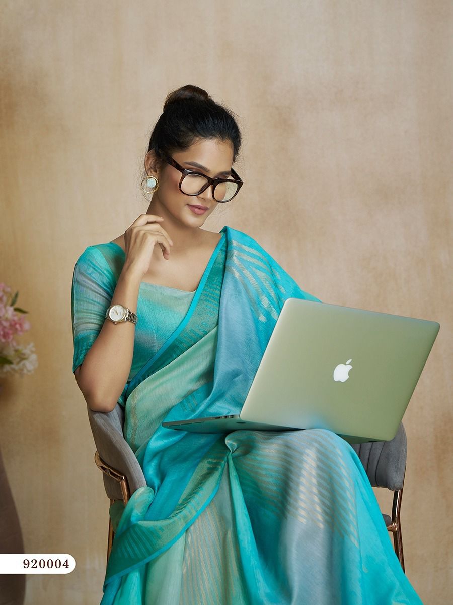 Sea Blue Organza Saree