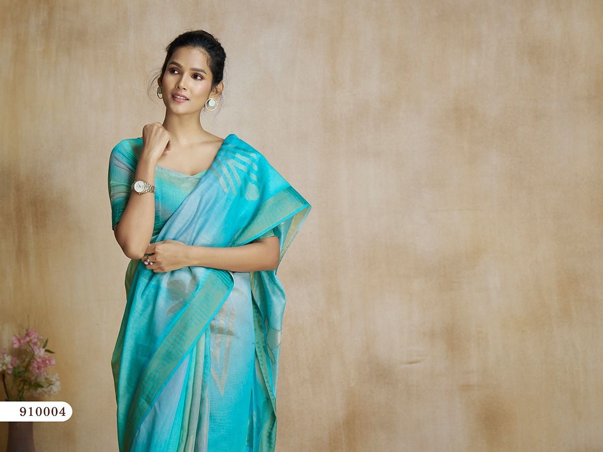 Sea Blue Organza Saree