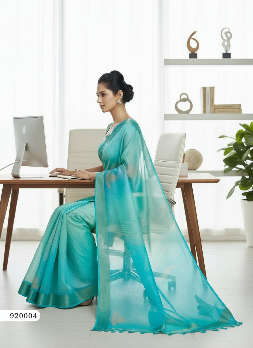 Sea Blue Organza Saree