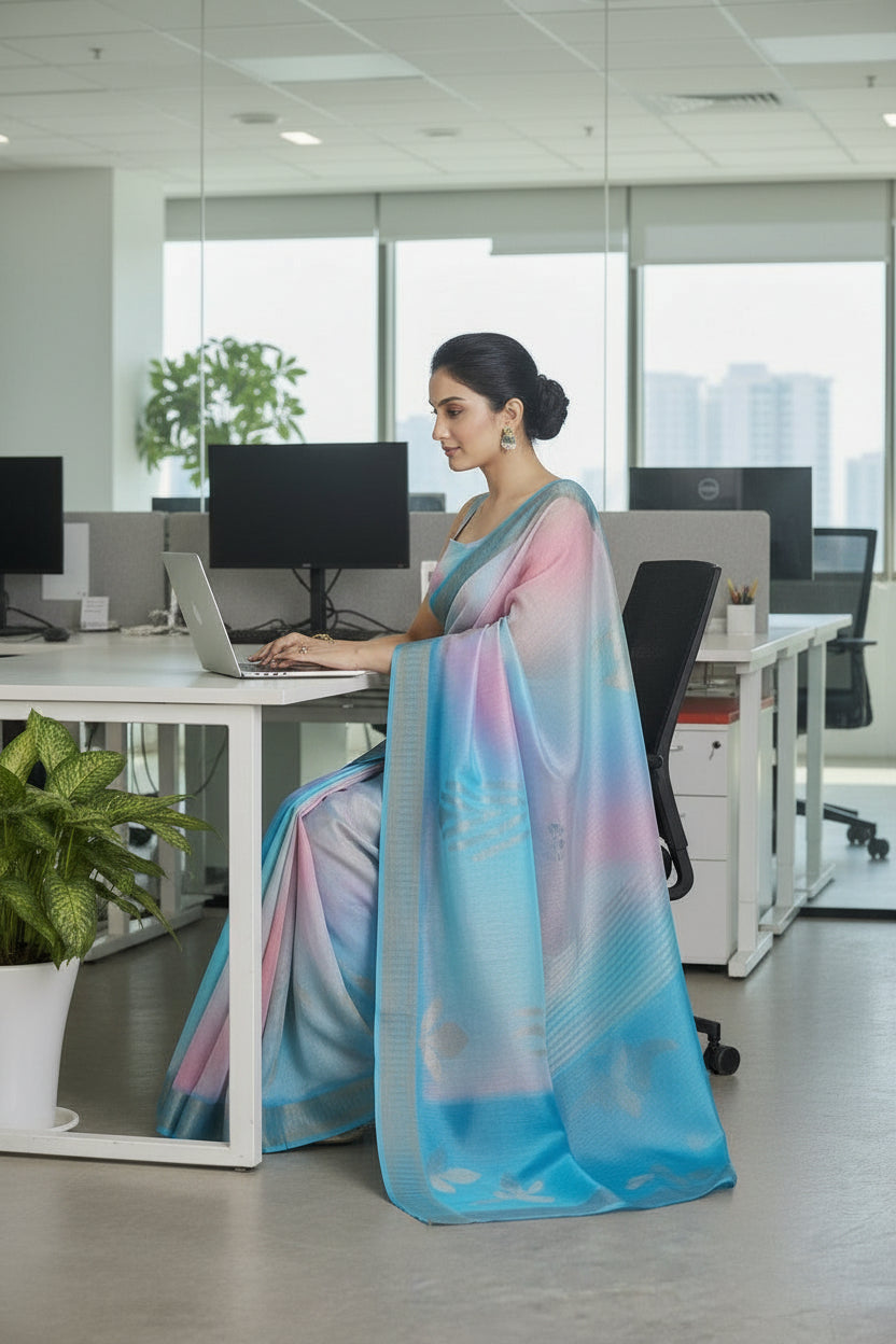 Sky Blue Organza Saree