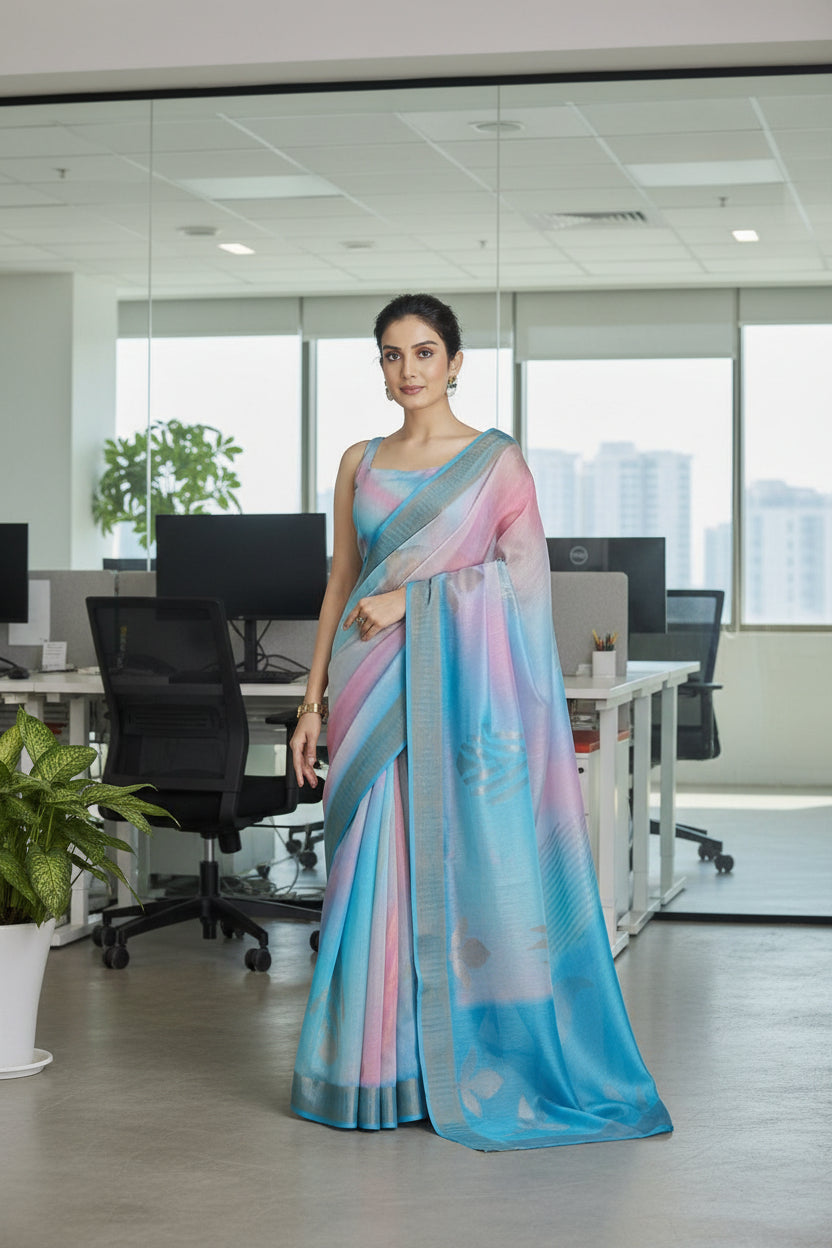 Sky Blue Organza Saree