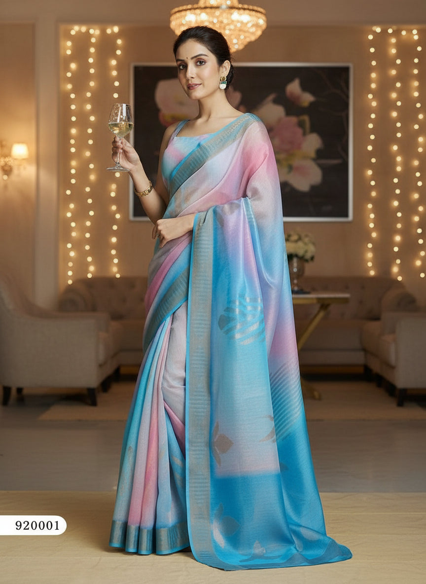 Sky Blue Organza Saree