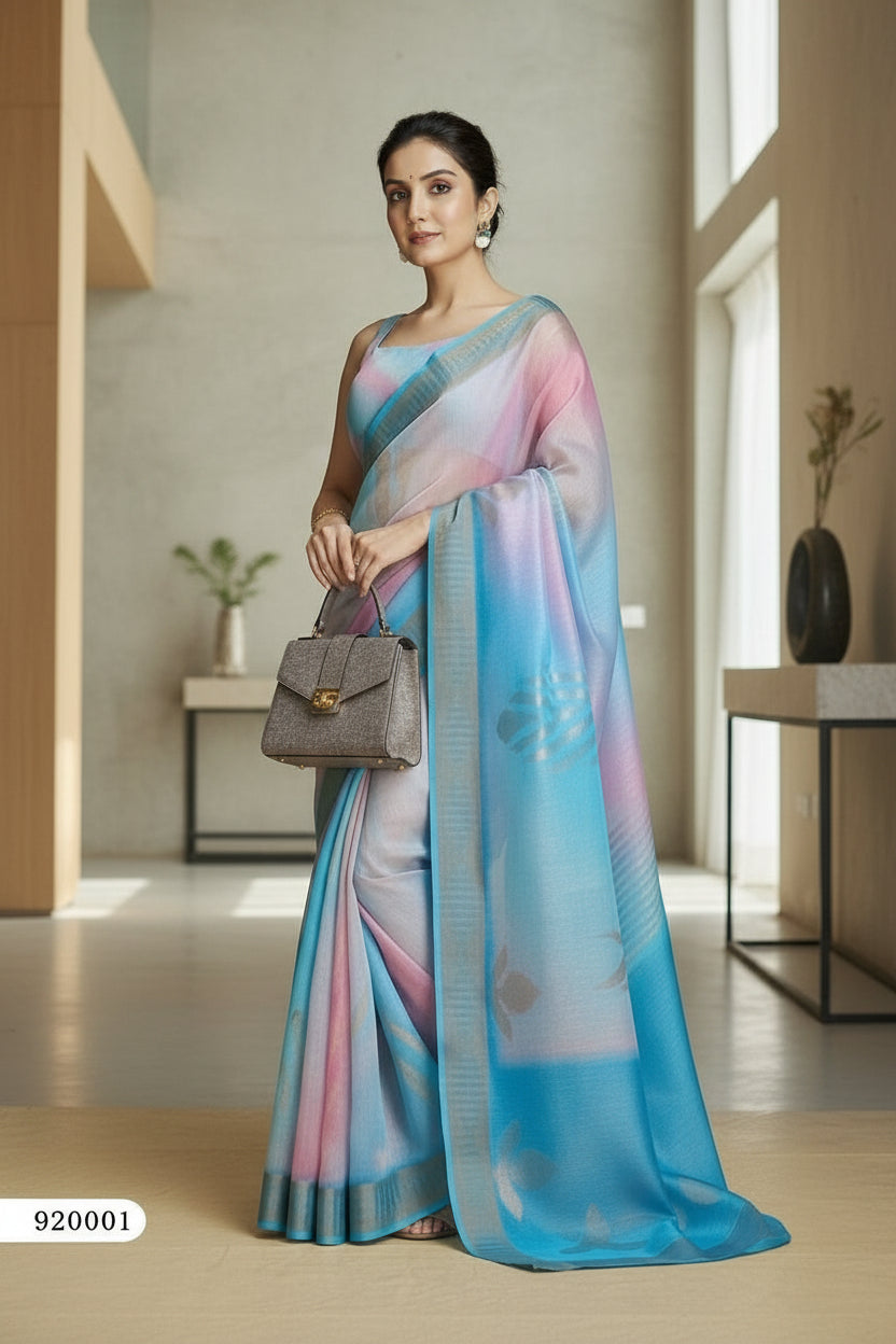 Sky Blue Organza Saree