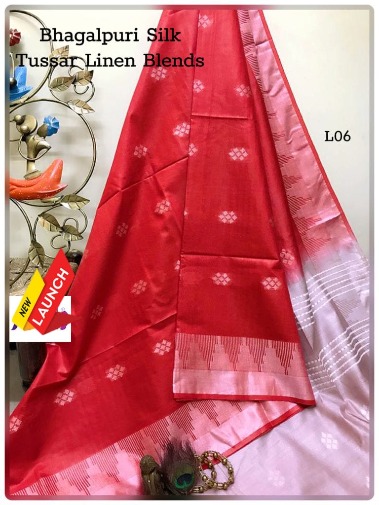 Tussar Linen Red and Silver