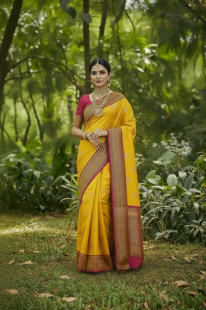 Yellow Kanchi Soft Silk Saree
