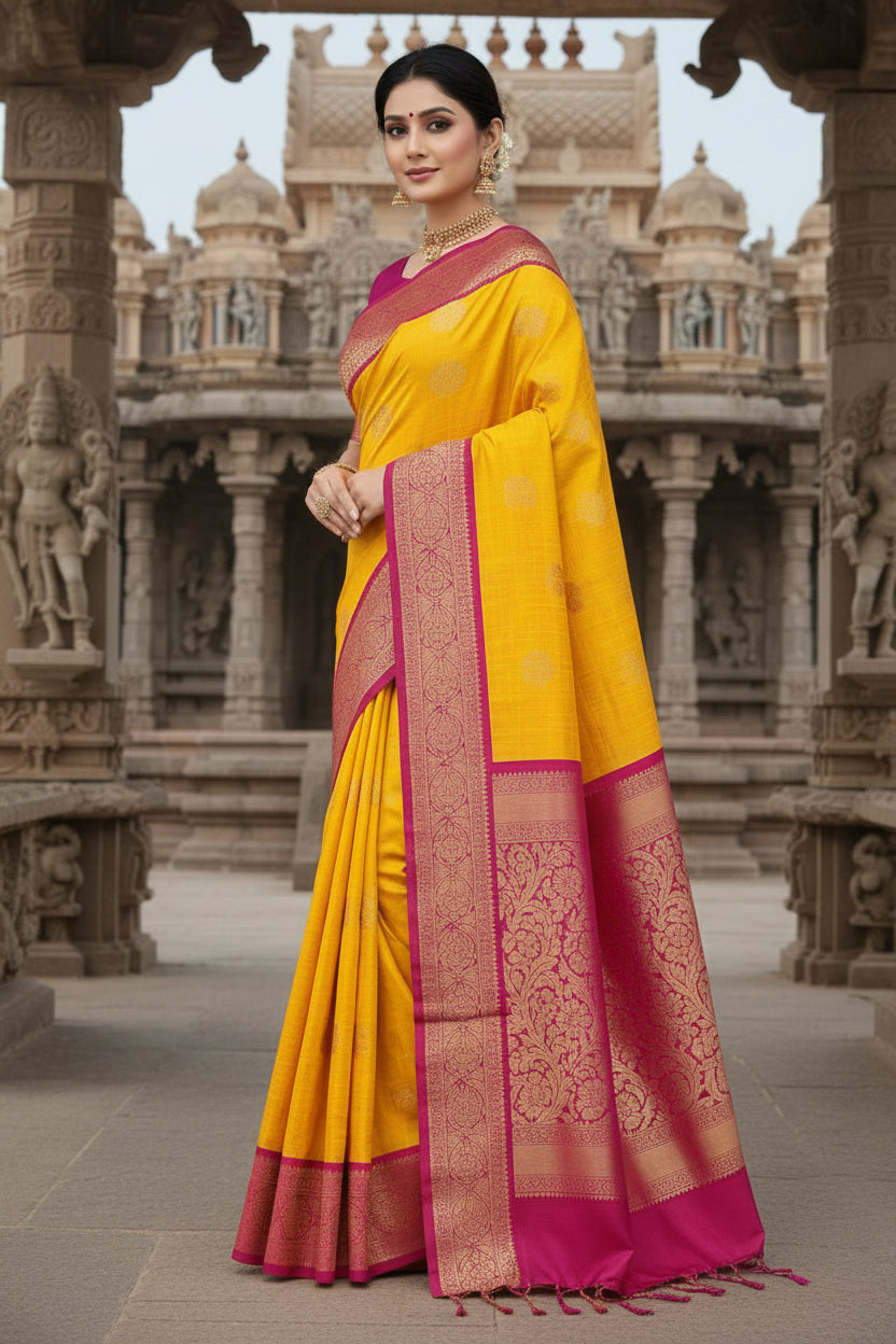 Yellow Kanchi Soft Silk Saree