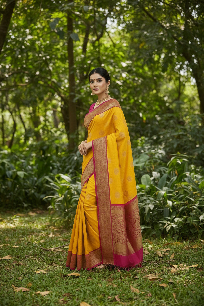 Yellow Kanchi Soft Silk Saree