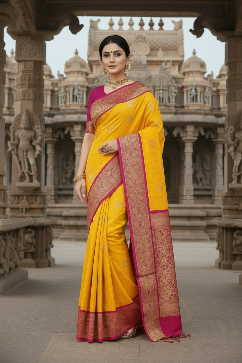 Yellow Kanchi Soft Silk Saree