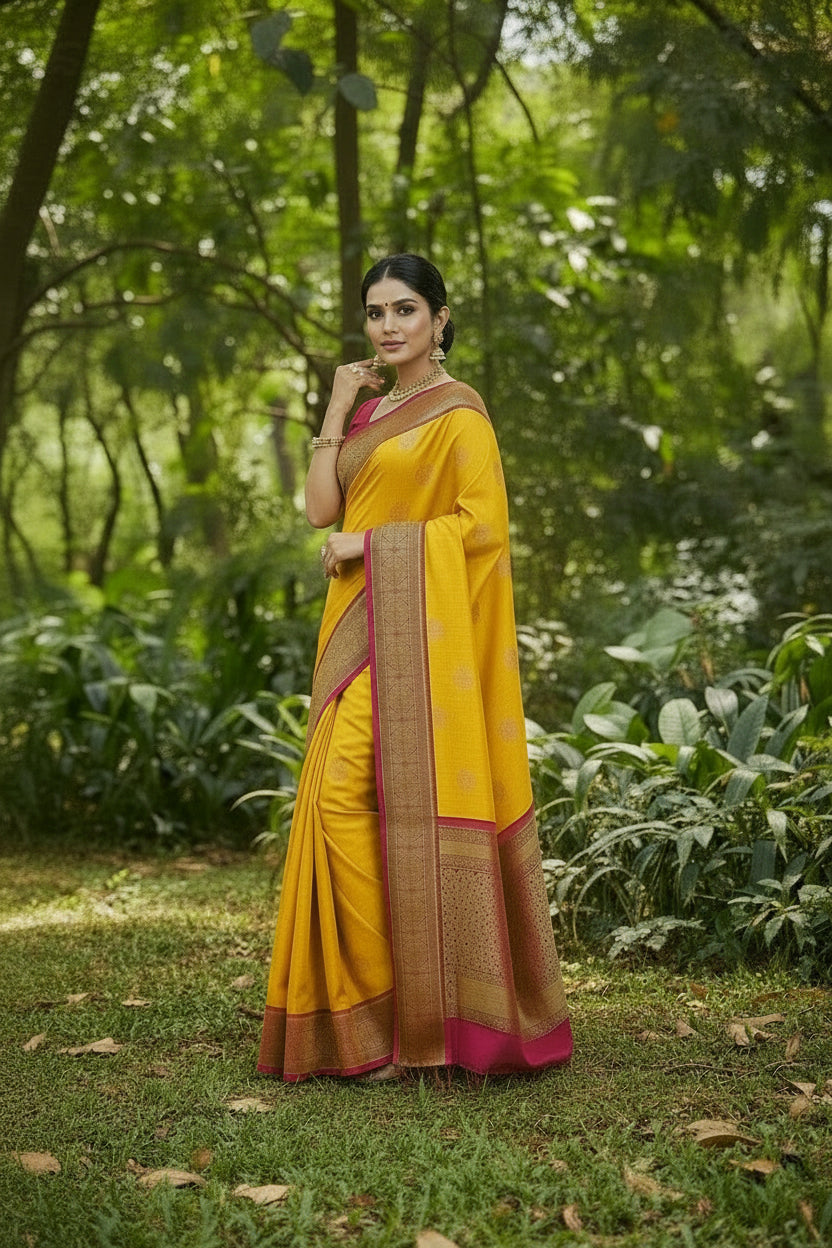 Yellow Kanchi Soft Silk Saree